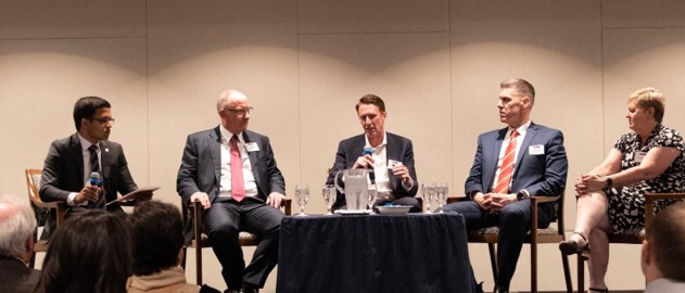 Adil Cader moderates a panel on Western Australian Sport and Covid-19,  featuring CEOs of Western Australia's major sporting organisations